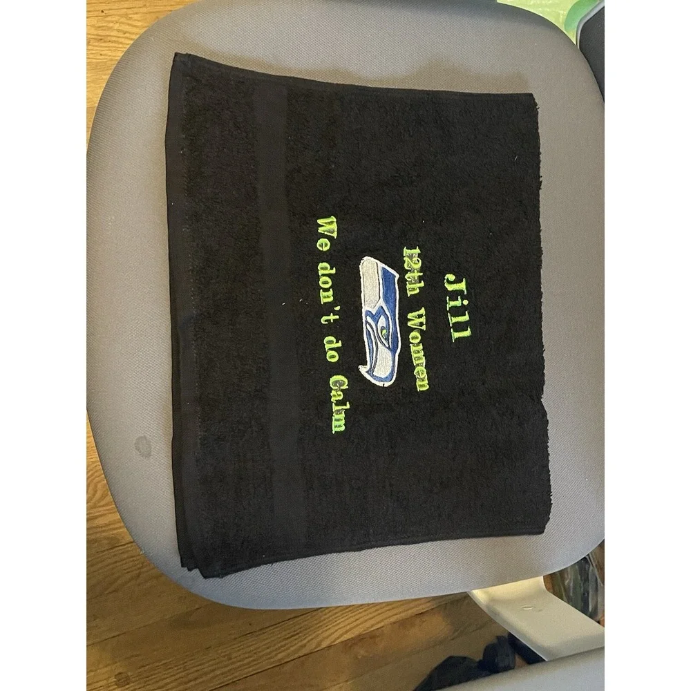 Custom Seahawks Football Personalized  Hand towel‎ , Black